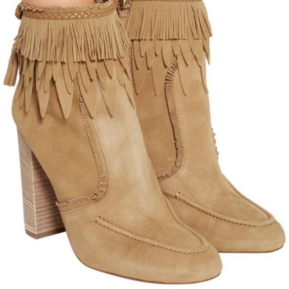 Aquazzura Beige Suede Ankle Booties / Boots - With Fringe - Size 8 - Picture 6 of 6
